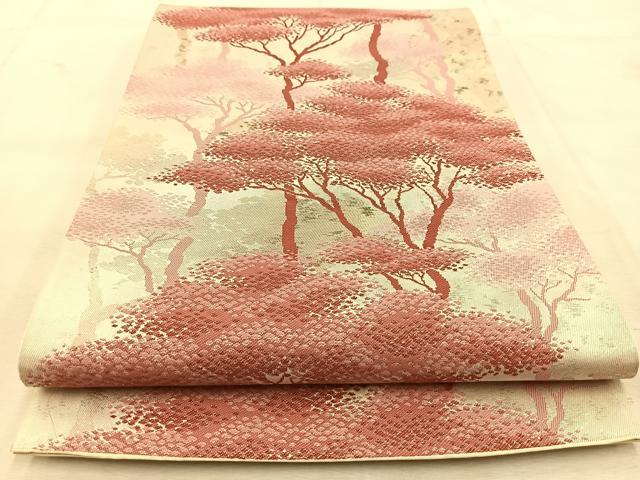 平和屋着物◎六通柄袋帯　唐織　樹林文　銀糸　引箔　正絹　逸品　BAAU6568yc