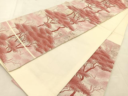 平和屋着物◎六通柄袋帯　唐織　樹林文　銀糸　引箔　正絹　逸品　BAAU6568yc