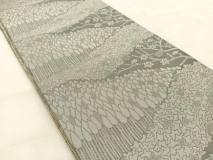 平和屋着物◎両面　全通柄　本袋帯　筑趣錦　樹林文　正絹　逸品　BAAU6574yc