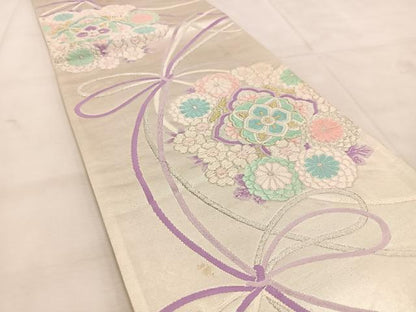 平和屋着物◎六通柄袋帯　唐織　結び紐正倉院花文　金銀糸　正絹　逸品　BAAU6575yc