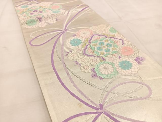 平和屋着物◎六通柄袋帯　唐織　結び紐正倉院花文　金銀糸　正絹　逸品　BAAU6575yc