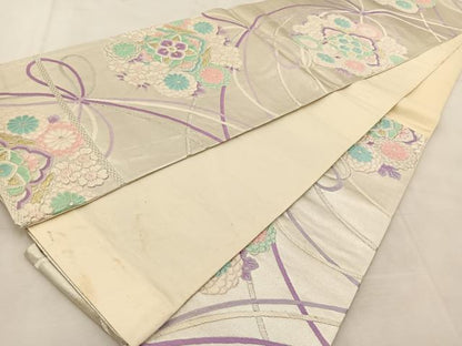 平和屋着物◎六通柄袋帯　唐織　結び紐正倉院花文　金銀糸　正絹　逸品　BAAU6575yc