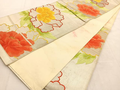 平和屋着物◎六通柄袋帯　唐織　牡丹　金銀糸　正絹　逸品　BAAU6580yc