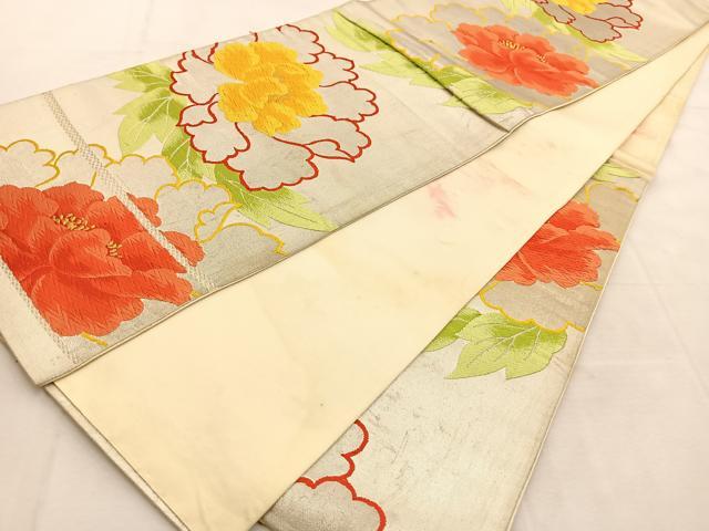 平和屋着物◎六通柄袋帯　唐織　牡丹　金銀糸　正絹　逸品　BAAU6580yc