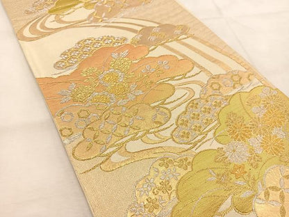 平和屋着物◎六通柄袋帯　雲取り吉祥花文　金銀糸　正絹　逸品　BAAU6590yc