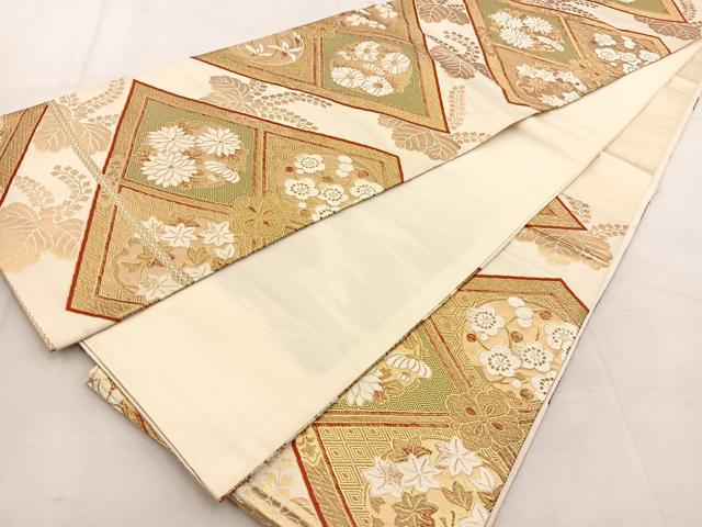 平和屋着物◎六通柄袋帯　唐織　菱花丸文　金糸　正絹　逸品　BAAU6594yc