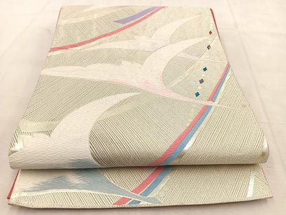 平和屋着物◎六通柄袋帯　唐織　群鶴　銀糸　正絹　逸品　BAAU6605yc