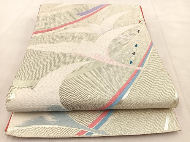 平和屋着物◎六通柄袋帯　唐織　群鶴　銀糸　正絹　逸品　BAAU6605yc