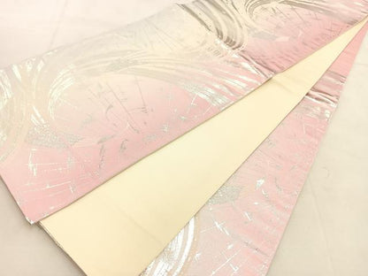 平和屋着物◎六通柄袋帯　孔雀　銀糸　正絹　逸品　BAAU6613yc