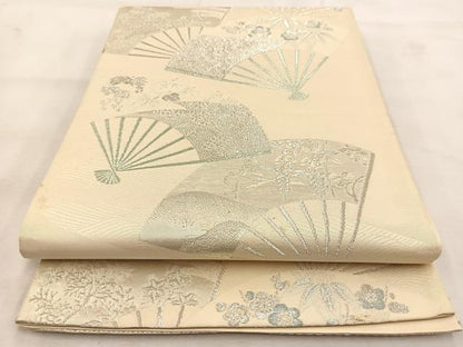平和屋着物◎六通柄袋帯　唐織　扇面花文　銀糸　正絹　逸品　BAAU6629yc