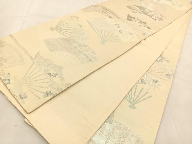 平和屋着物◎六通柄袋帯　唐織　扇面花文　銀糸　正絹　逸品　BAAU6629yc