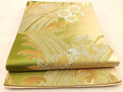 平和屋着物◎六通柄袋帯　立波梅楓文　金銀糸　正絹　逸品　BAAU6632yc