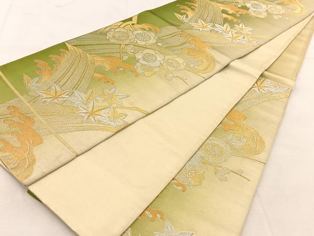 平和屋着物◎六通柄袋帯　立波梅楓文　金銀糸　正絹　逸品　BAAU6632yc