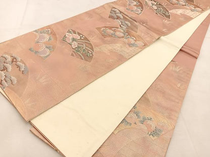 平和屋着物◎六通柄袋帯　唐織　立波地紙草花文　金糸　引箔　正絹　逸品　BAAU6635yc
