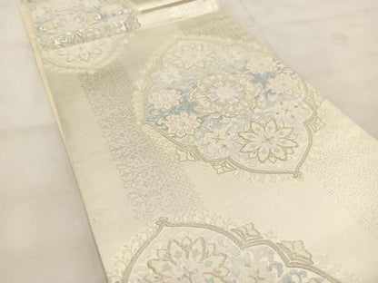 平和屋着物◎六通柄袋帯　唐織　正倉院更紗花文　銀糸　正絹　逸品　BAAU6643yc