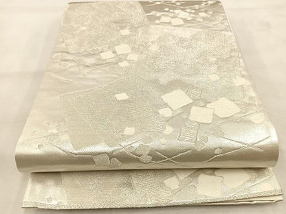 平和屋着物◎六通柄袋帯　唐織　色紙重ね文　銀糸　正絹　逸品　BAAU6646yc