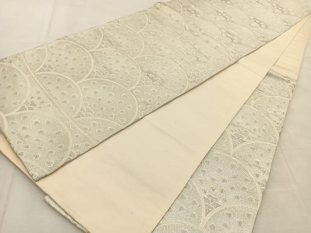平和屋着物◎六通柄袋帯　唐織　孔雀羽根青海波　銀糸　正絹　逸品　BAAU6669yc