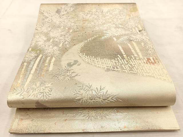 平和屋着物◎六通柄袋帯　唐織　竹林　銀糸　引箔　正絹　逸品　BAAU6671yc