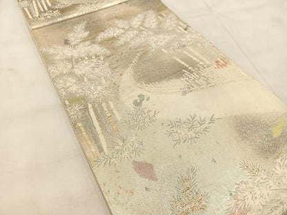 平和屋着物◎六通柄袋帯　唐織　竹林　銀糸　引箔　正絹　逸品　BAAU6671yc