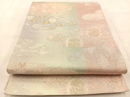 平和屋着物◎六通柄袋帯　唐織　雲取り花鳥文　金銀糸　正絹　逸品　BAAU6672yc