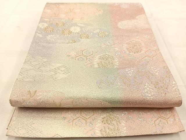 平和屋着物◎六通柄袋帯　唐織　雲取り花鳥文　金銀糸　正絹　逸品　BAAU6672yc