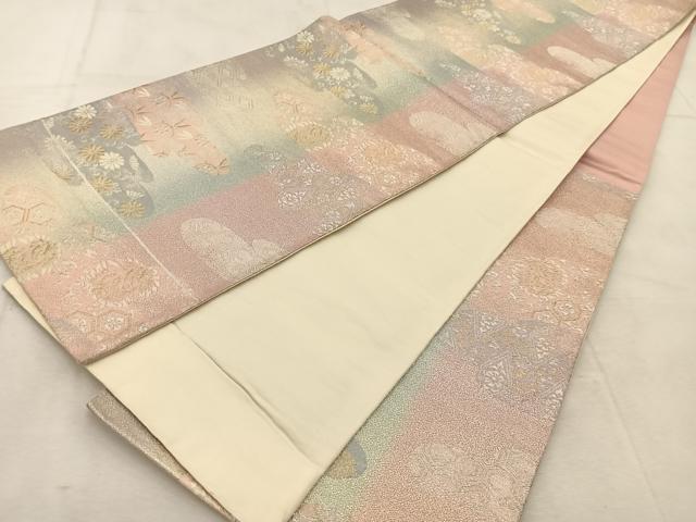 平和屋着物◎六通柄袋帯　唐織　雲取り花鳥文　金銀糸　正絹　逸品　BAAU6672yc