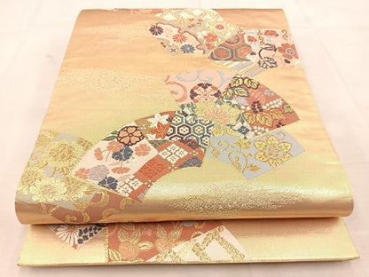 平和屋着物◎六通柄袋帯　唐織　地紙花文　金銀糸　正絹　逸品　BAAU6674yc