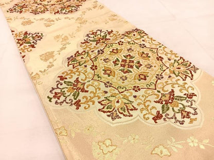 平和屋着物◎六通柄袋帯　正倉院更紗花文　金糸　正絹　逸品　BAAU6678yc