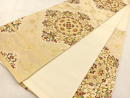 平和屋着物◎六通柄袋帯　正倉院更紗花文　金糸　正絹　逸品　BAAU6678yc