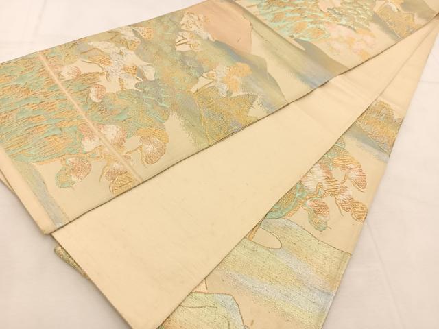 平和屋着物◎六通柄袋帯　風景松文　金銀糸　正絹　逸品　BAAU6682yc