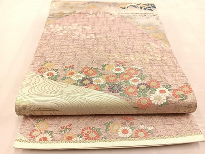 平和屋着物◎六通柄袋帯　唐織　流水遠山花文　金銀糸　正絹　逸品　BAAU6702yc