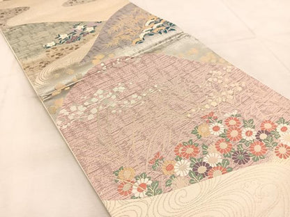平和屋着物◎六通柄袋帯　唐織　流水遠山花文　金銀糸　正絹　逸品　BAAU6702yc