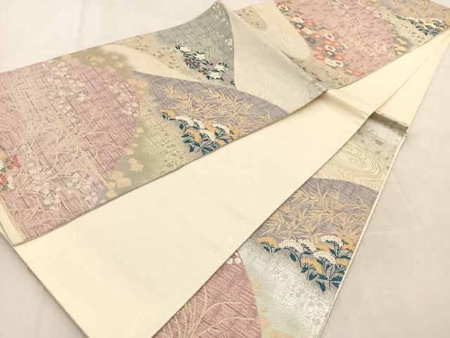 平和屋着物◎六通柄袋帯　唐織　流水遠山花文　金銀糸　正絹　逸品　BAAU6702yc