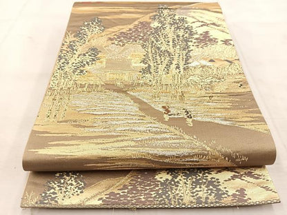 平和屋着物◎六通柄袋帯　東海道　廣重　金銀糸　正絹　逸品　BAAU6703yc