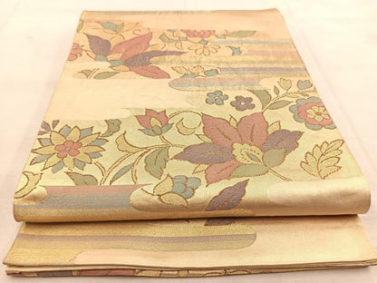 平和屋着物◎六通柄袋帯　エ霞更紗花文　金糸　正絹　逸品　BAAU6709yc