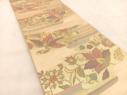 平和屋着物◎六通柄袋帯　エ霞更紗花文　金糸　正絹　逸品　BAAU6709yc