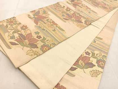 平和屋着物◎六通柄袋帯　エ霞更紗花文　金糸　正絹　逸品　BAAU6709yc