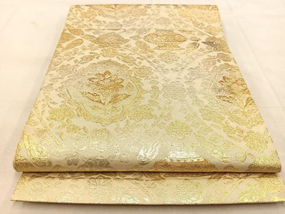 平和屋着物◎六通柄 本袋帯 陶器花文 金糸 三越扱い 正絹 逸品 BAAU6719yc