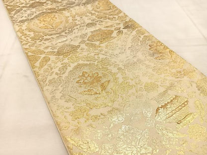 平和屋着物◎六通柄 本袋帯 陶器花文 金糸 三越扱い 正絹 逸品 BAAU6719yc