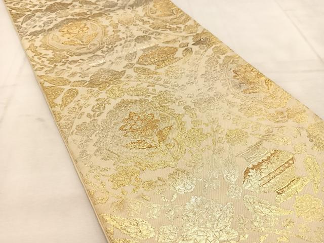 平和屋着物◎六通柄 本袋帯 陶器花文 金糸 三越扱い 正絹 逸品 BAAU6719yc