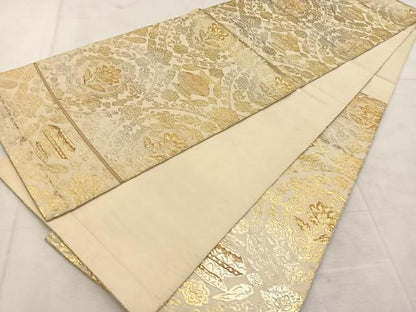平和屋着物◎六通柄 本袋帯 陶器花文 金糸 三越扱い 正絹 逸品 BAAU6719yc