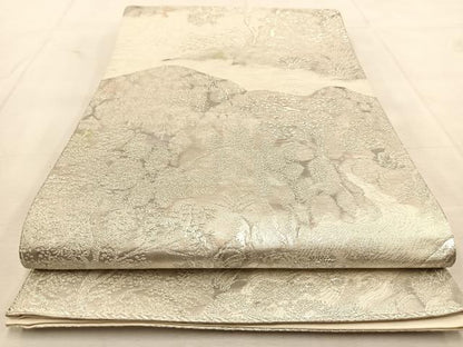 平和屋着物◎六通柄袋帯　樹林風景文　古京錦　二重引箔　銀糸　正絹　逸品　BAAU6731yc