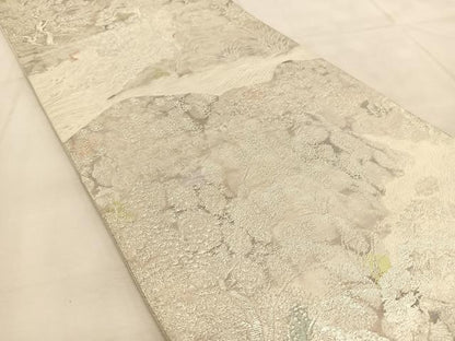 平和屋着物◎六通柄袋帯　樹林風景文　古京錦　二重引箔　銀糸　正絹　逸品　BAAU6731yc