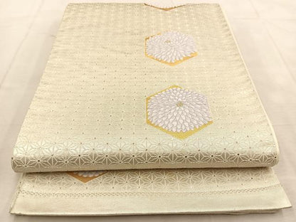 平和屋着物◎六通柄袋帯　唐織　亀甲菊間道　金銀糸　正絹　逸品　BAAU6733yc