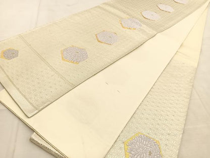 平和屋着物◎六通柄袋帯　唐織　亀甲菊間道　金銀糸　正絹　逸品　BAAU6733yc