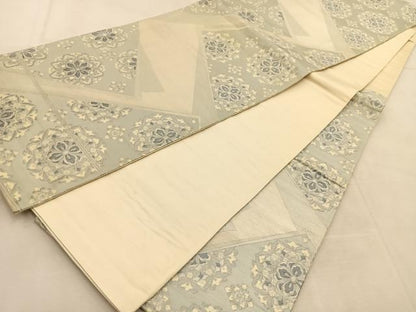 平和屋着物◎六通柄袋帯　唐織　色紙重ね正倉院花文　銀糸　正絹　逸品　BAAU6735yc