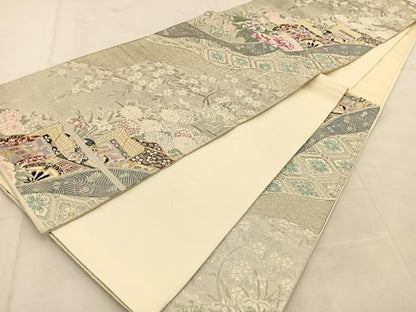平和屋着物◎六通柄袋帯　唐織　御所車花文　プラチナ二重織　正絹　逸品　BAAU6738yc