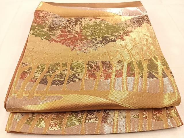 平和屋着物◎六通柄袋帯　重ね山樹林文　金銀糸　引箔　正絹　逸品　BAAU6740yc