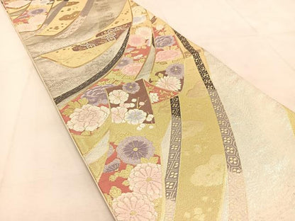 平和屋着物◎六通柄袋帯　唐織　熨斗花文　金銀糸　正絹　逸品　BAAU6742yc