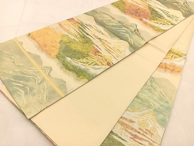 平和屋着物◎六通柄袋帯　重ね山風景文　金銀糸　正絹　逸品　BAAU6744yc